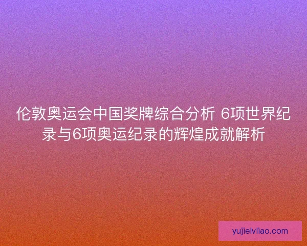 伦敦奥运会中国奖牌综合分析 6项世界纪录与6项奥运纪录的辉煌成就解析